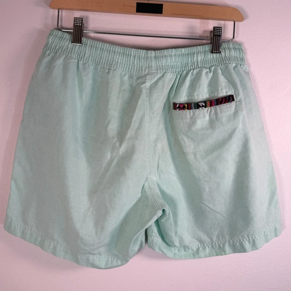 Wowie Aztec Shorts Men L Mint Green Geometric Trim Drawstring Casual Unlined EUC